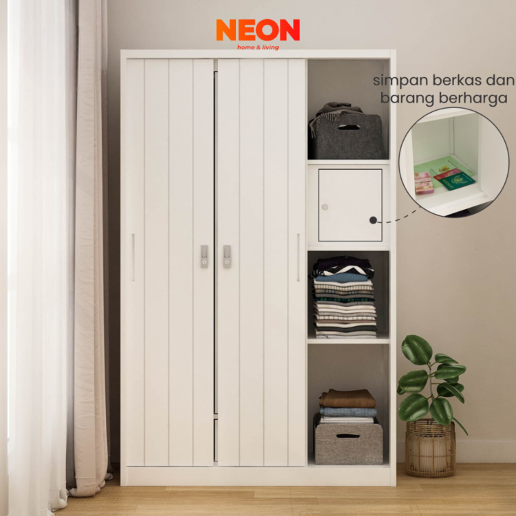Lemari Pakaian Besi Saxon Sliding 3 Pintu Minimalis - Image 4