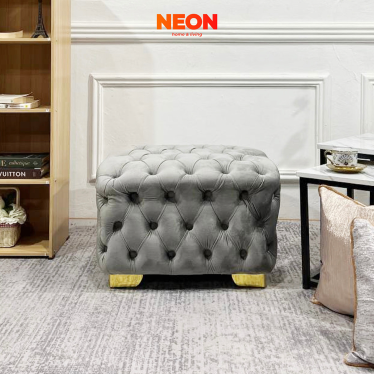 Stool Kotak Chesterfield | Kursi Stool Kancing Minimalis
