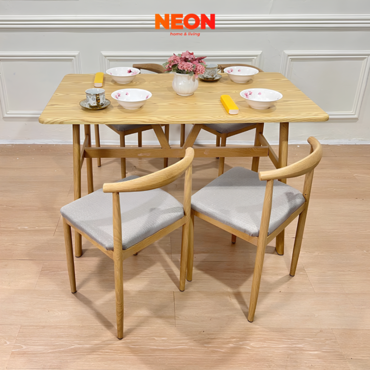 Meja Makan Besi Domi 4 Kursi Motif Kayu Minimalis - Image 2