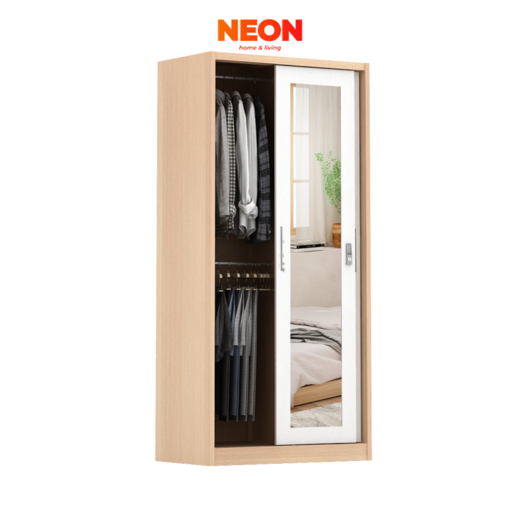 Lemari Pakaian Besi Sliding Ashton Uk 90 | Lemari Pakaian Motif Kayu - Image 3