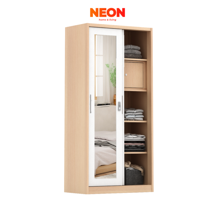 Lemari Pakaian Besi Sliding Ashton Uk 90 | Lemari Pakaian Motif Kayu - Image 2