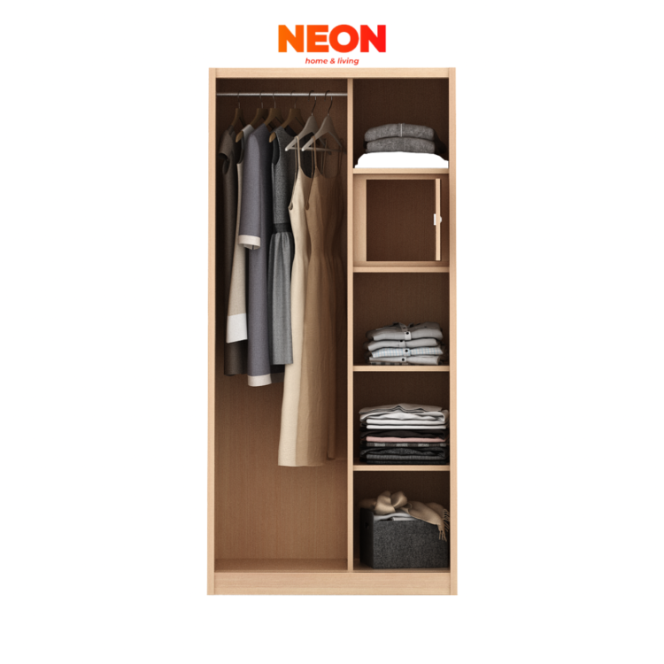 Lemari Pakaian Besi Sliding Ashton Uk 90 | Lemari Pakaian Motif Kayu - Image 5