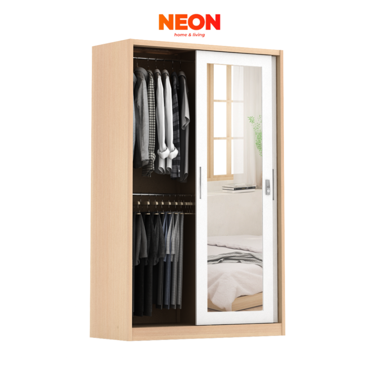 Lemari Pakaian Besi Sliding Ashton Uk 120 | Lemari Pakaian Motif Kayu - Image 3
