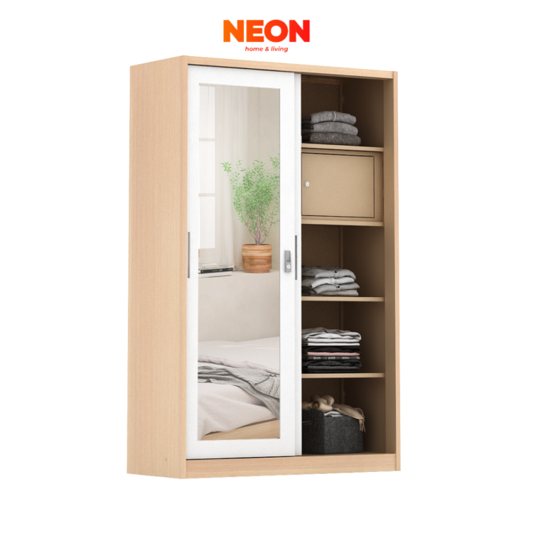 Lemari Pakaian Besi Sliding Ashton Uk 120 | Lemari Pakaian Motif Kayu - Image 2