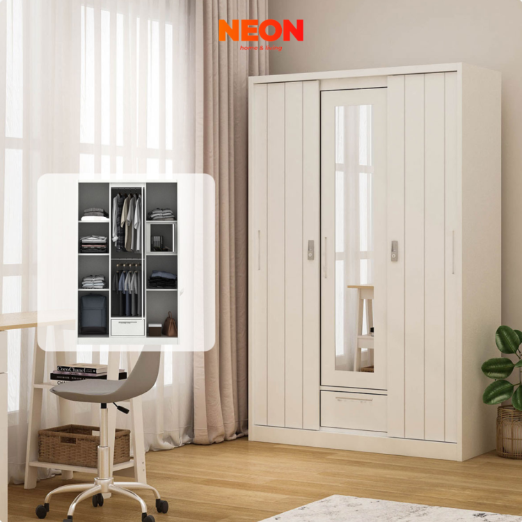 Lemari Pakaian Besi Saxon Sliding 3 Pintu Minimalis - Image 2