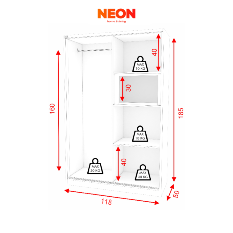 Lemari Pakaian Besi Reno White Sliding Tebal 0,8MM Minimalis - Image 2