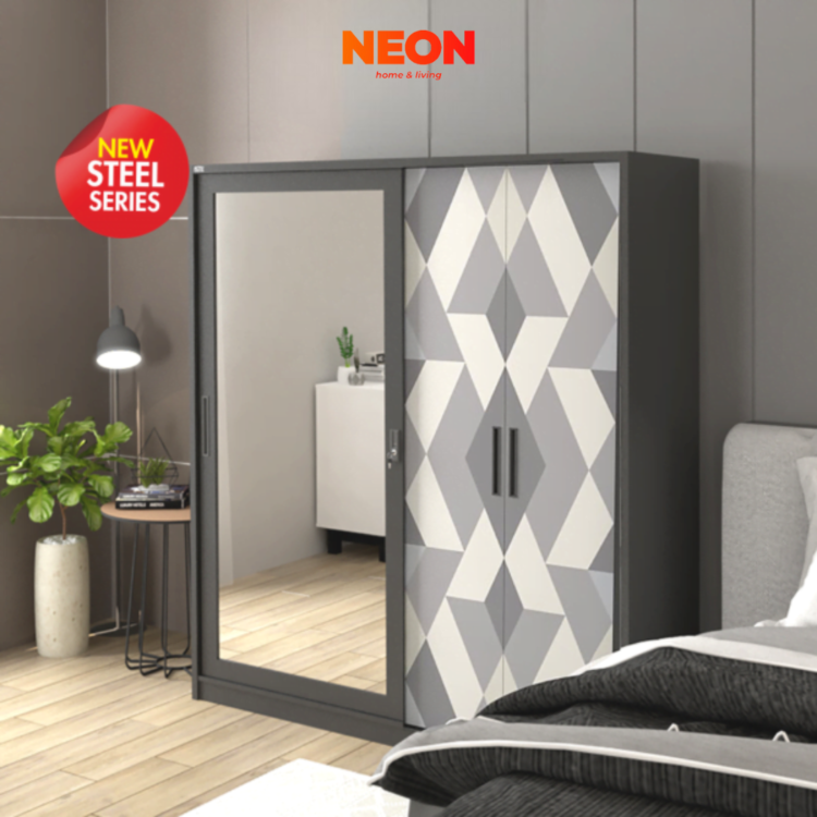 Lemari Pakaian Besi Kika Uk 160 Pintu Sliding & Swing Minimalis