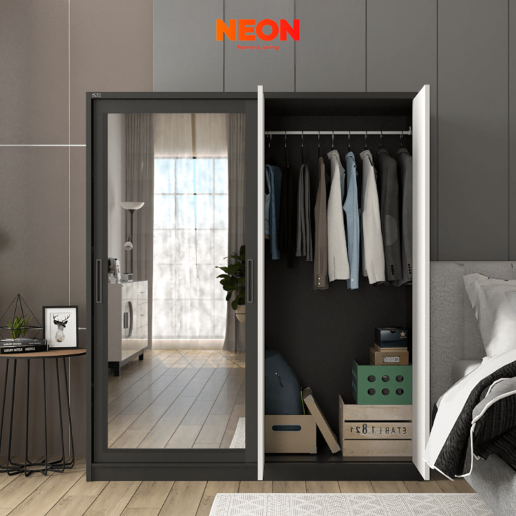 Lemari Pakaian Besi Kika Uk 160 Pintu Sliding & Swing Minimalis - Image 3