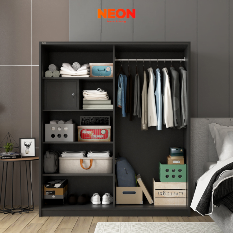 Lemari Pakaian Besi Kika Uk 160 Pintu Sliding & Swing Minimalis - Image 4